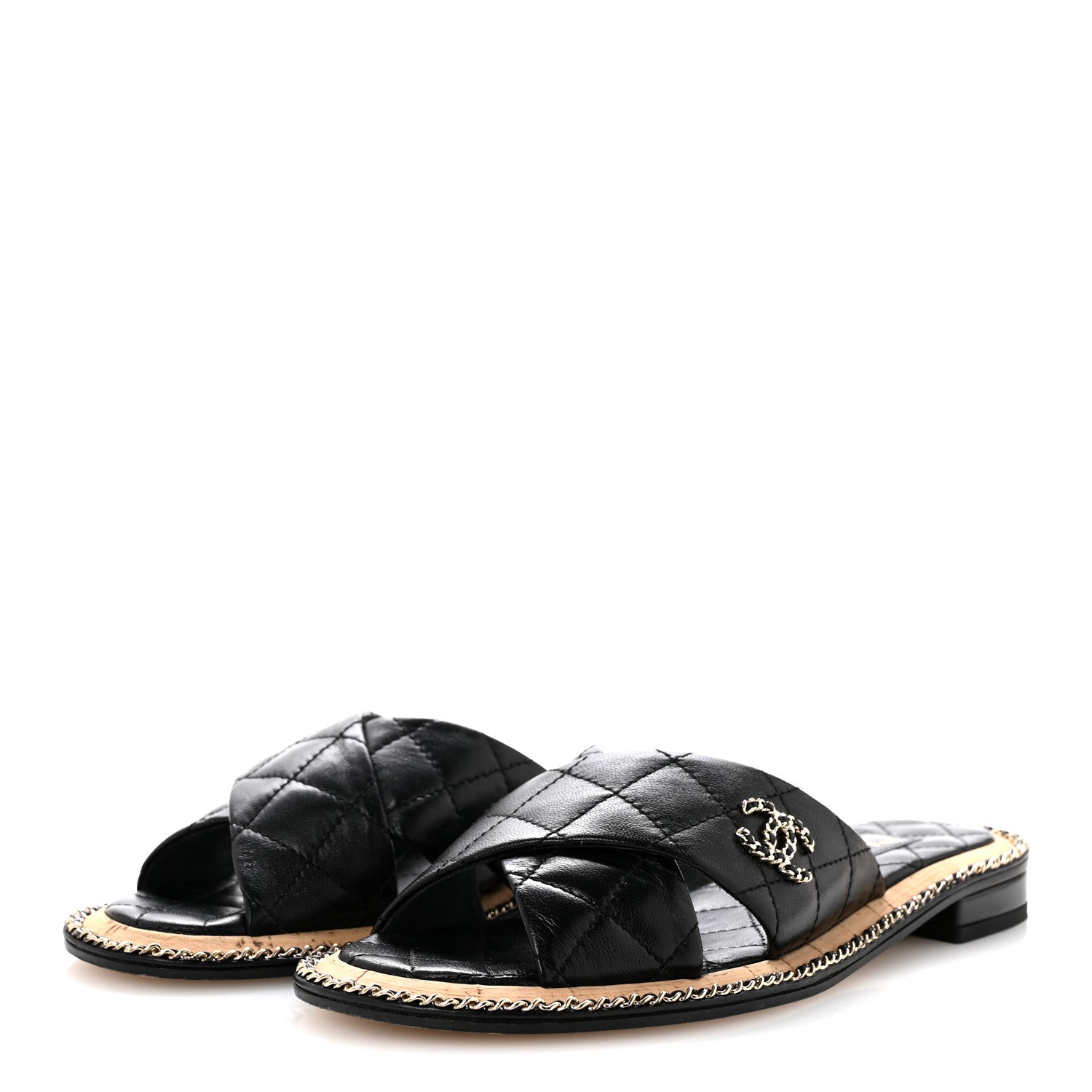 Chanel Lambskin Quilted Chain CC Sandals 36 Black 4 of 11