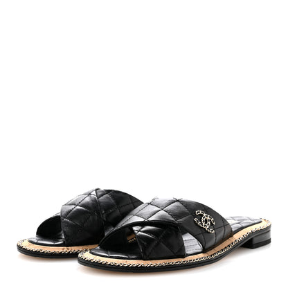 Chanel Lambskin Quilted Chain CC Sandals 36 Black 4 of 11