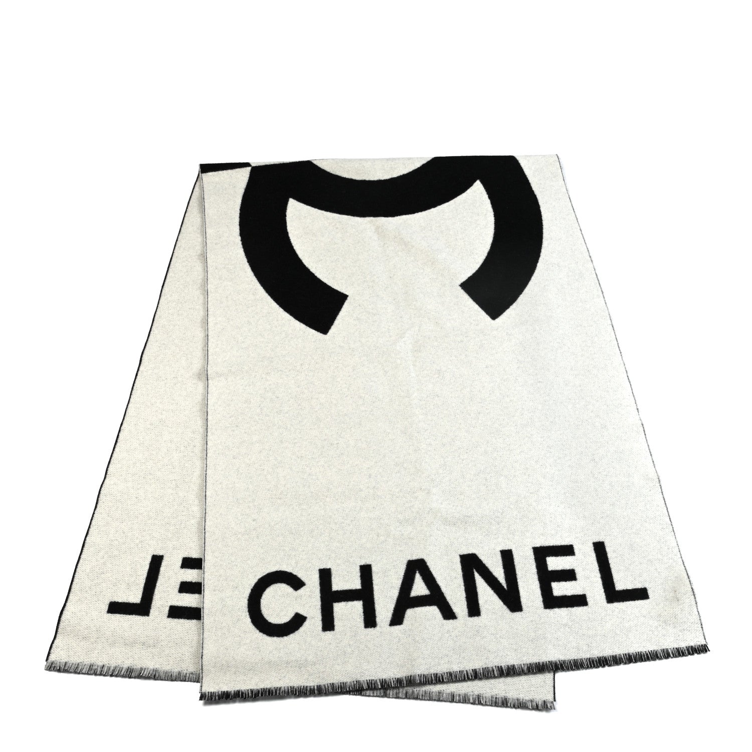 Chanel Cashmere CC Fringe Stole Black White 2 of 5