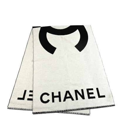 Chanel Cashmere CC Fringe Stole Black White 2 of 5