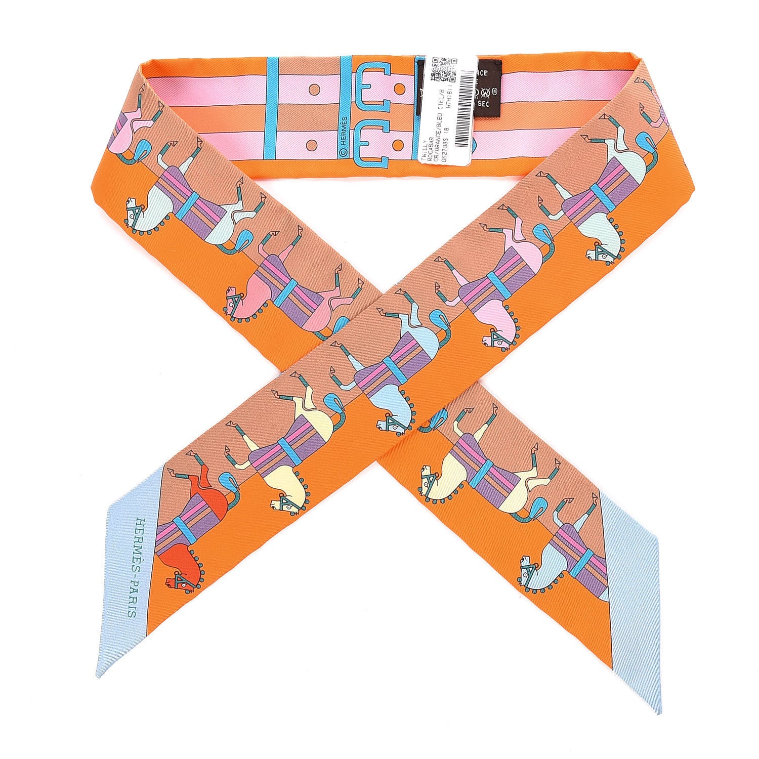 Hermes Silk Rocabar Twilly Orange Bleu Ciel 1 of 4