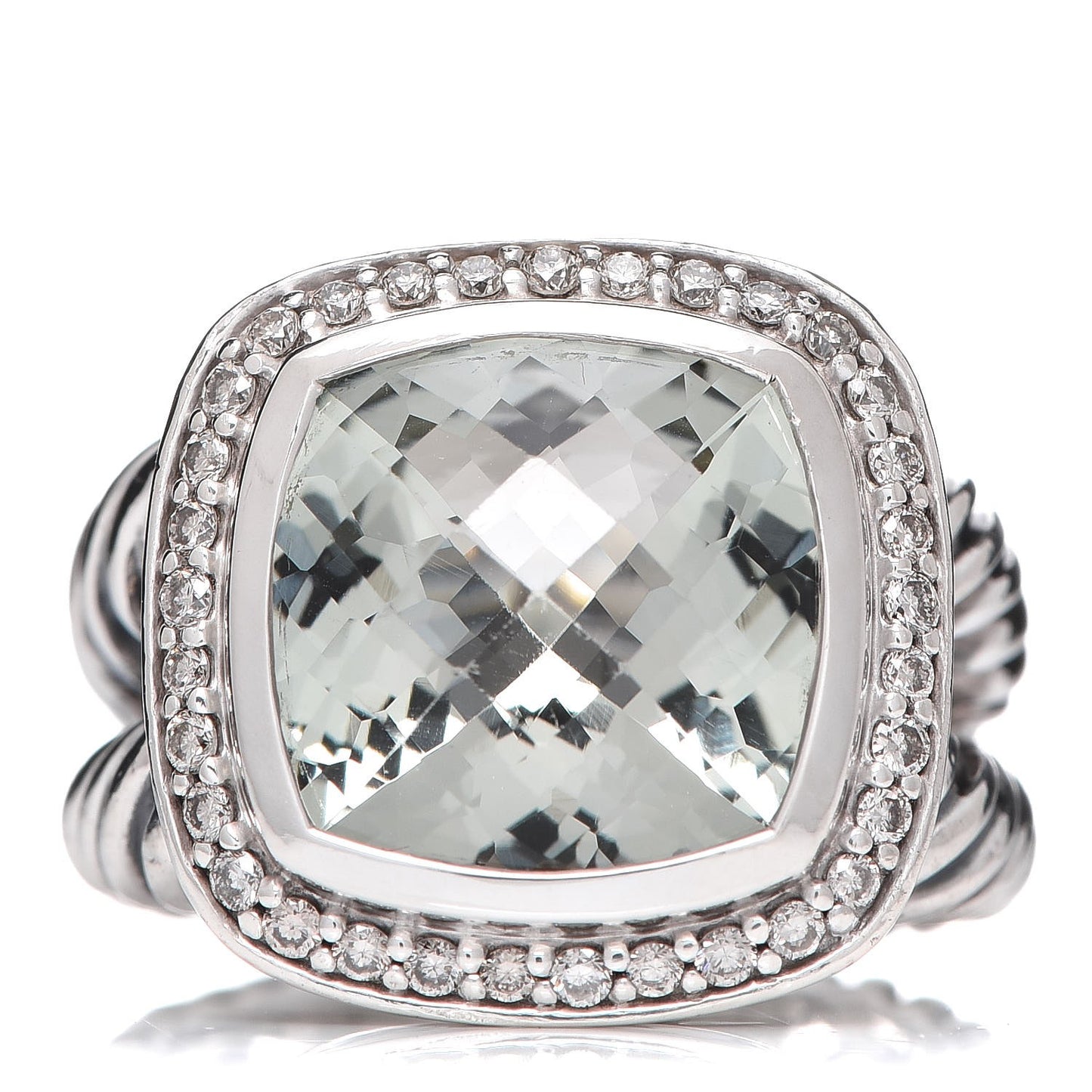 Sterling Silver Diamond Prasiolite 11mm Albion Ring 49 5