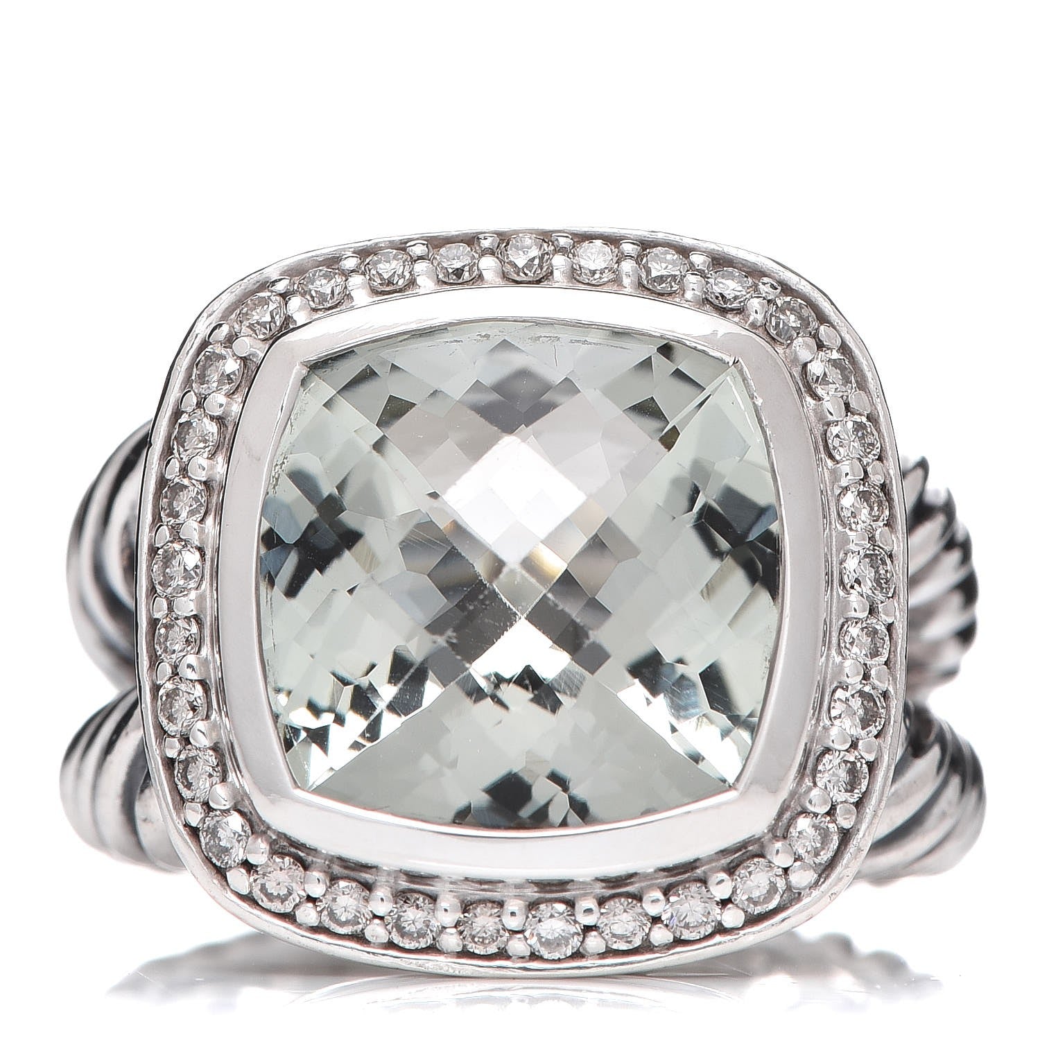 David Yurman Sterling Silver Diamond Prasiolite 11mm Albion Ring 49 5 1 of 6