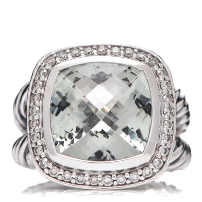 David Yurman Sterling Silver Diamond Prasiolite 11mm Albion Ring 49 5 1 of 6