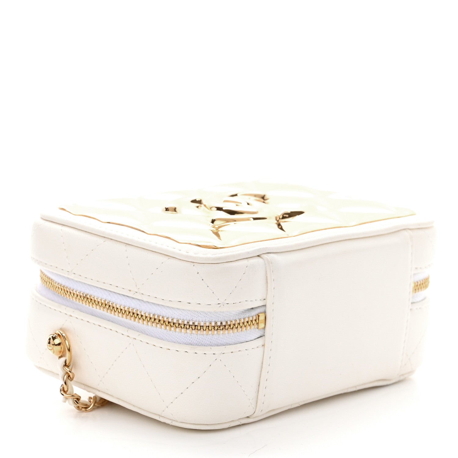 Chanel Lambskin Metal Quilted Mini Vanity Case With Chain White Gold 5 of 13