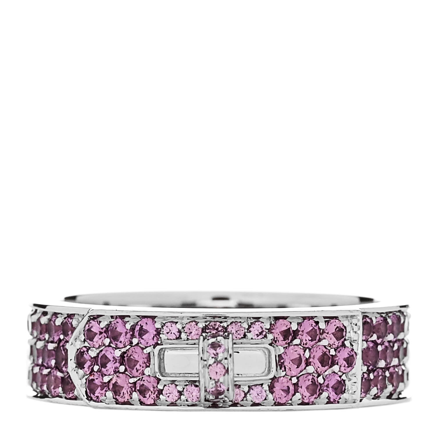 Hermes 18K White Gold Pink Sapphire Pave Kelly Ring 52 6 1 of 5