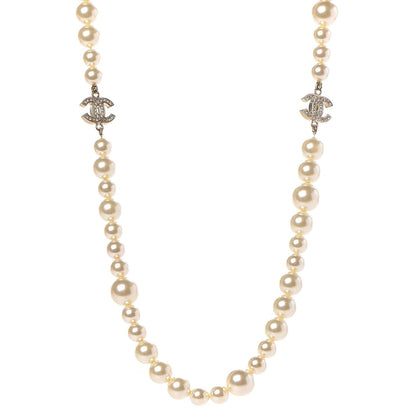 Chanel Graduated Pearl Crystal CC Long Necklace Light Gold 1 of 5