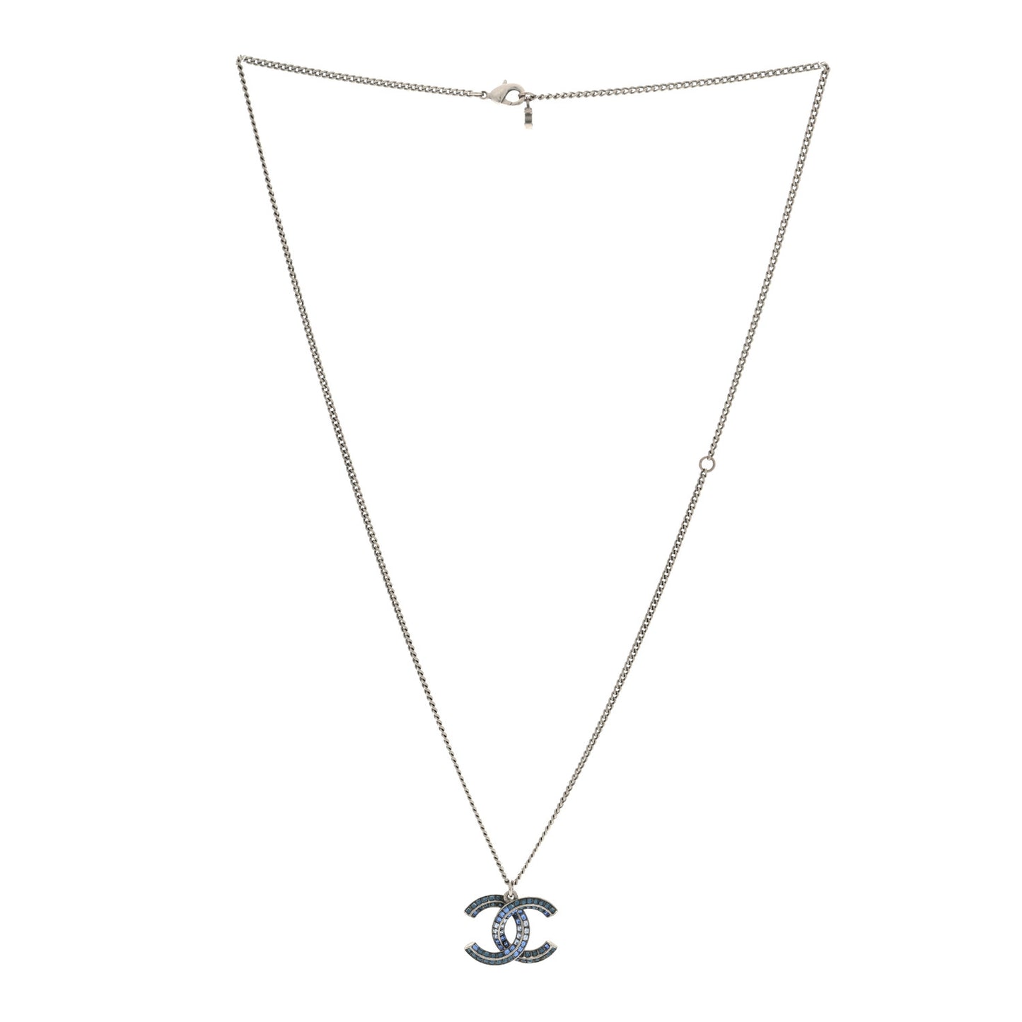 Crystal Baguette CC Necklace Blue