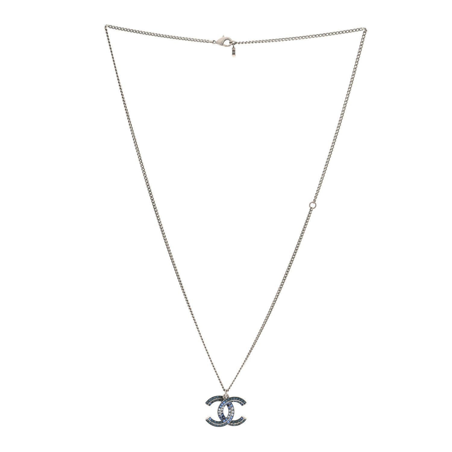 Chanel Crystal Baguette CC Necklace Blue 3 of 4