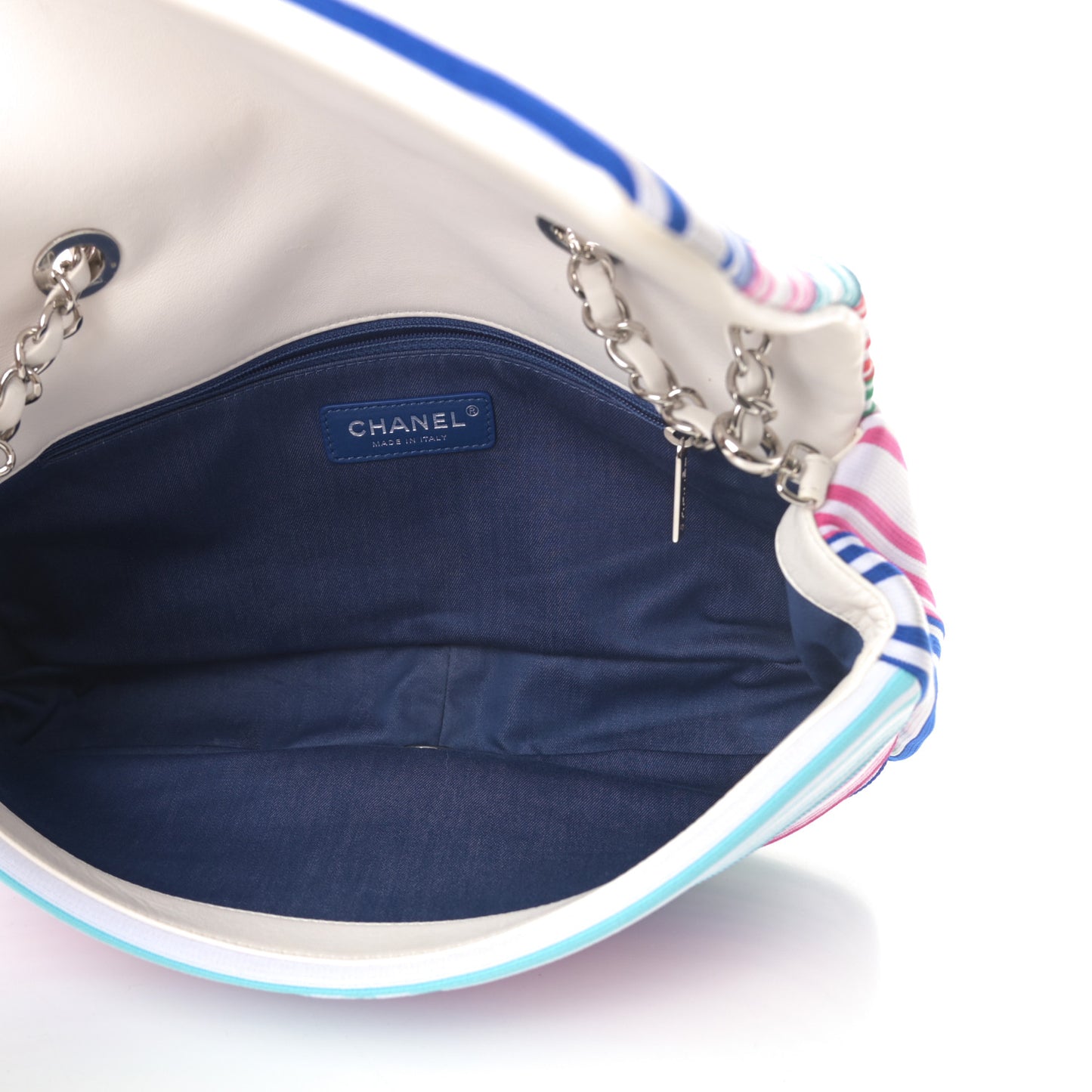 Mixed Fibers Lambskin Venise Biarritz Flap Bag Multicolor White