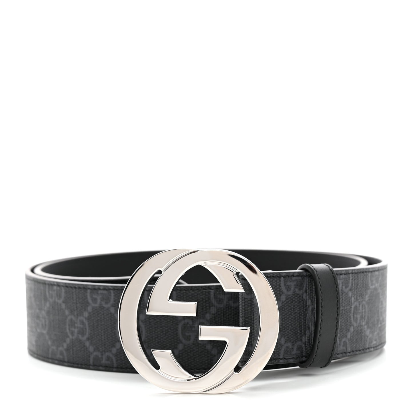 GG Supreme Monogram Selleria Calfskin Interlocking G 40mm Belt 95 38 Black Grey