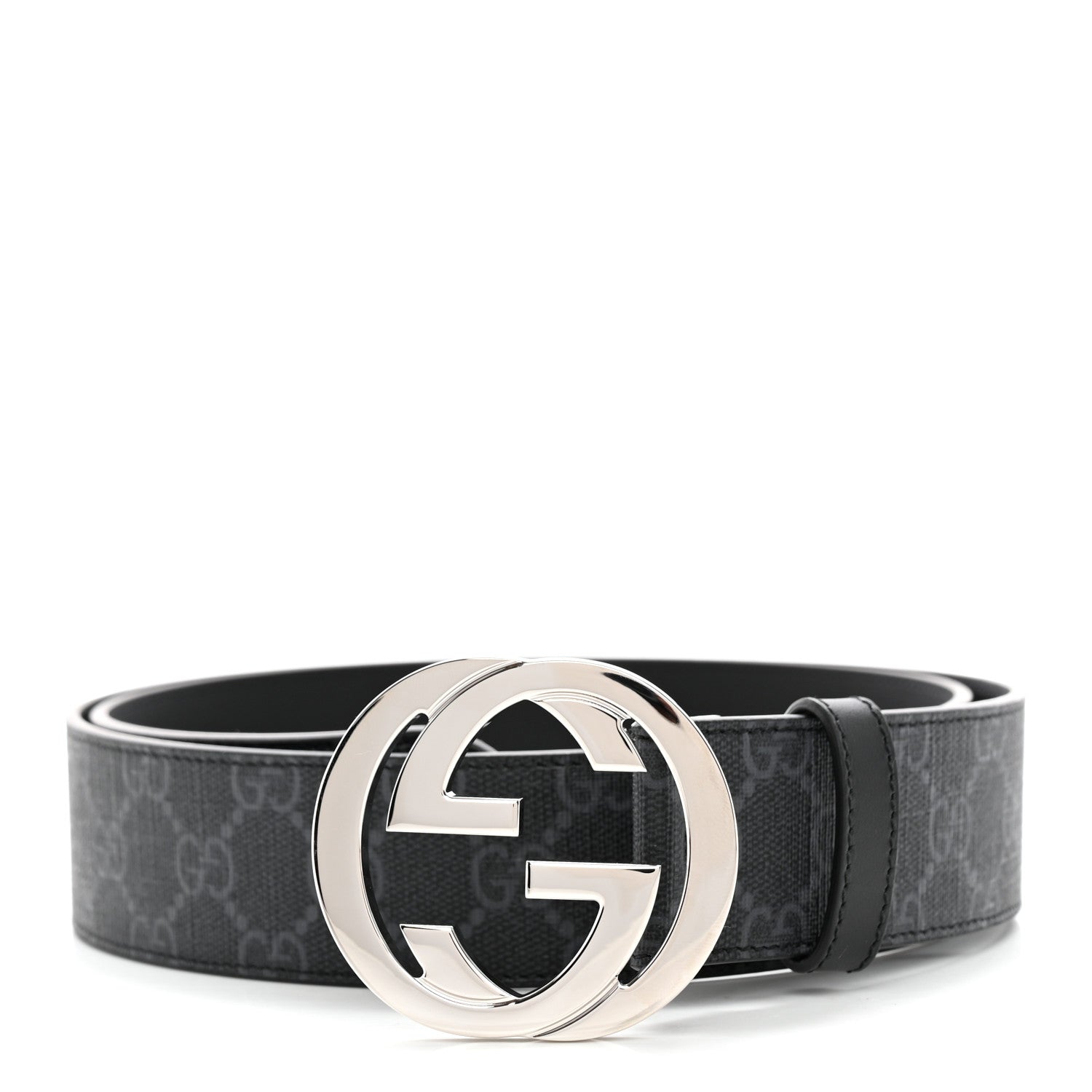 Gucci GG Supreme Monogram Selleria Calfskin Interlocking G 40mm Belt 95 38 Black Grey 1 of 6