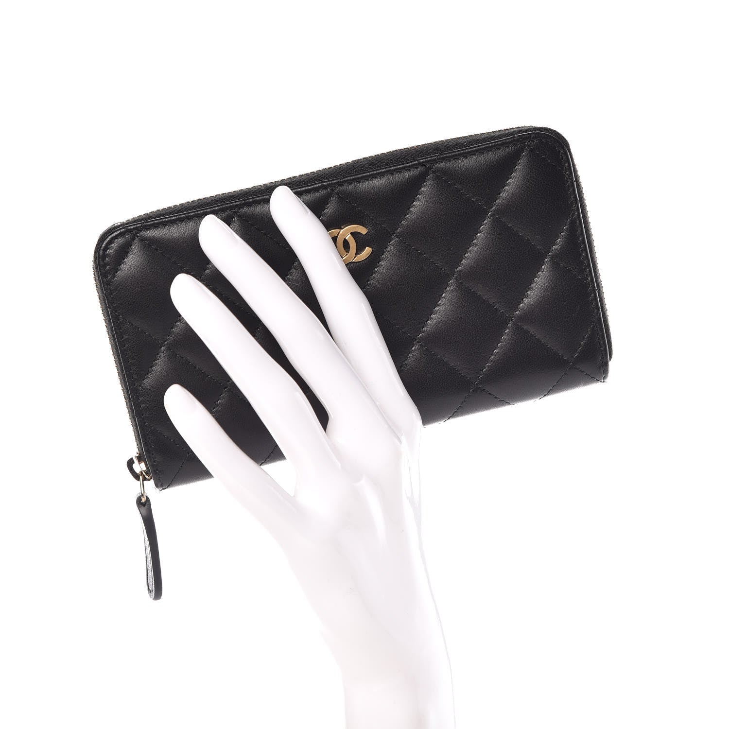 Chanel Lambskin Quilted Small Gusset Zip Around Wallet Black 2 of 9