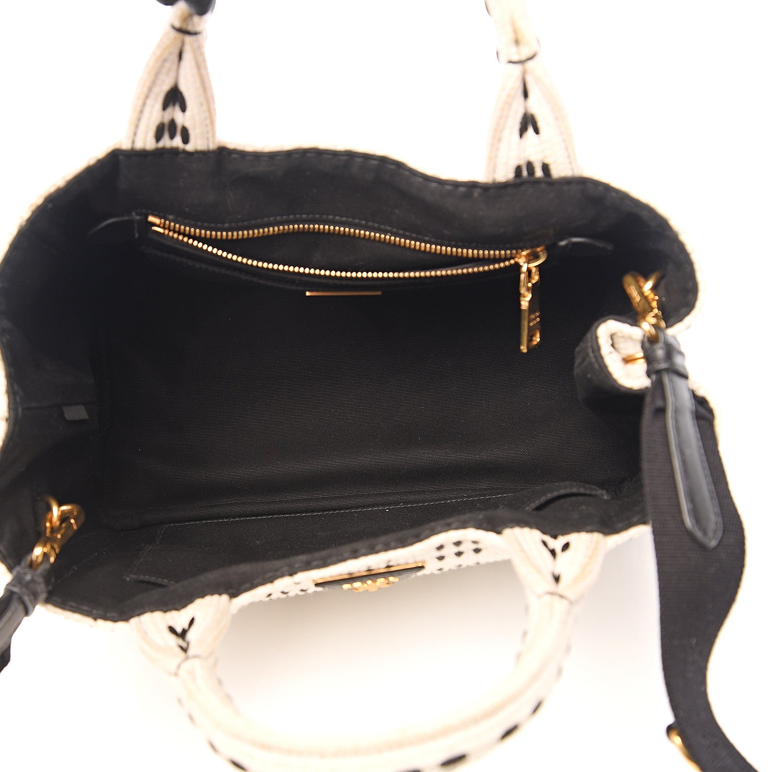 Prada Canapa Woven Tote White Black 4 of 9