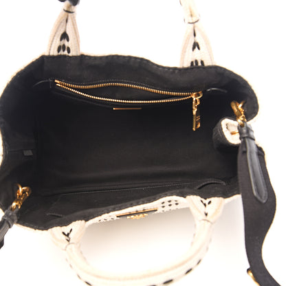 Prada Canapa Woven Tote White Black 4 of 9