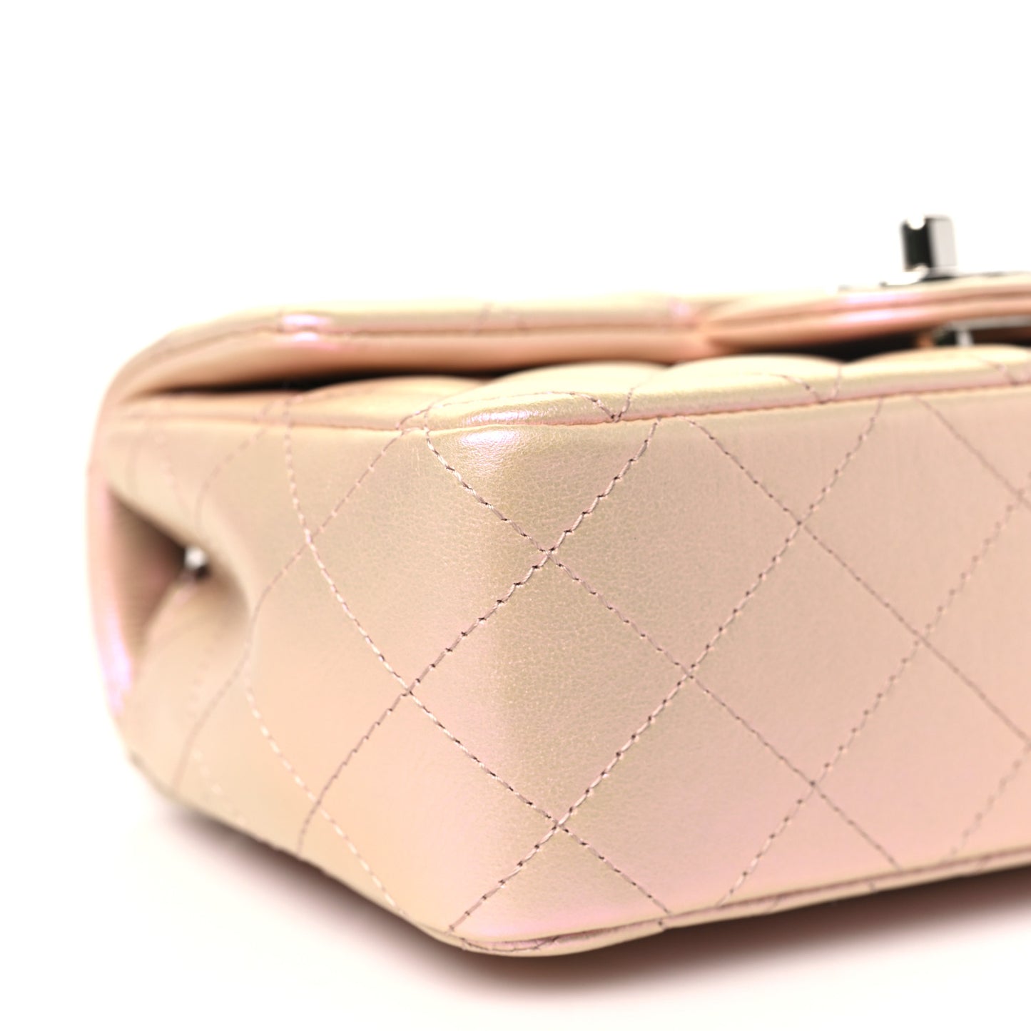 Iridescent Calfskin Quilted Mini Rectangular Flap Pink