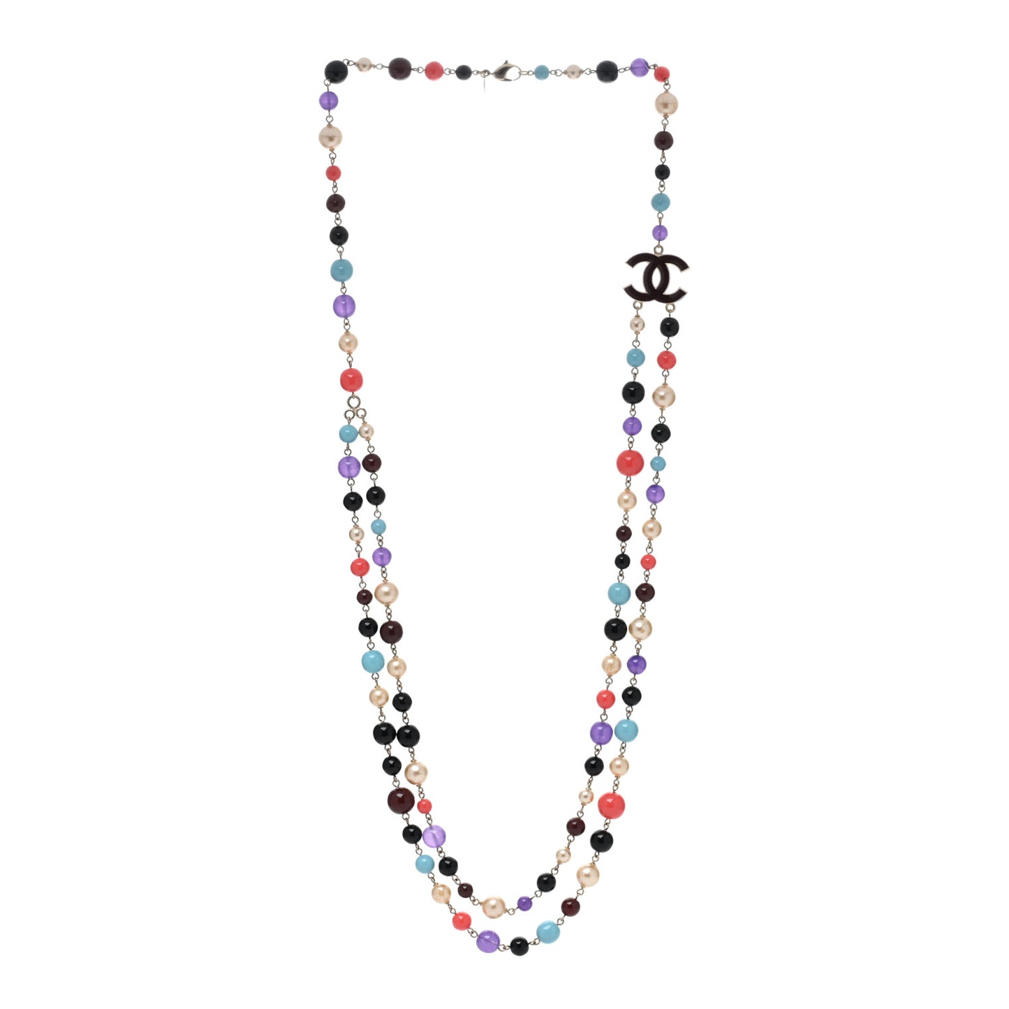 Beaded Pearl CC Long Strand Necklace Multi