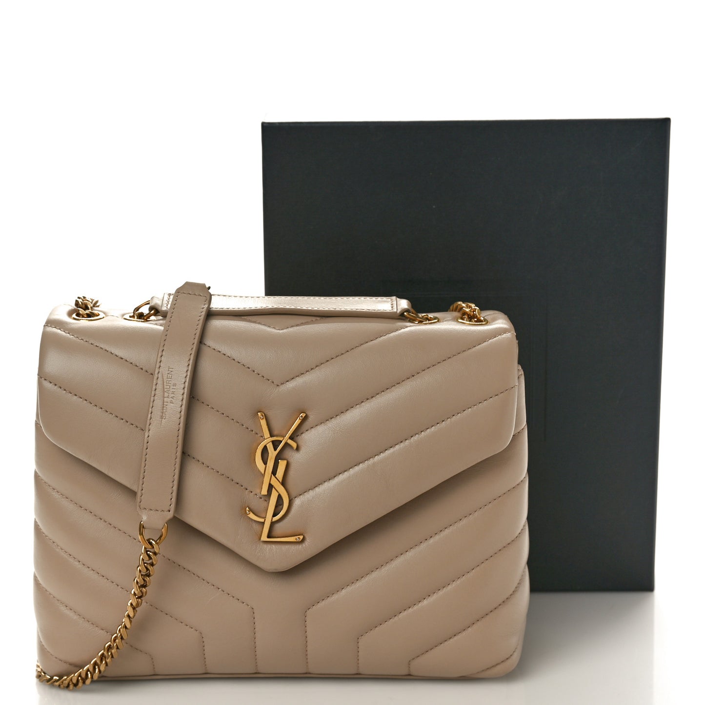 Calfskin Y Quilted Monogram Small Loulou Chain Satchel Dark Beige