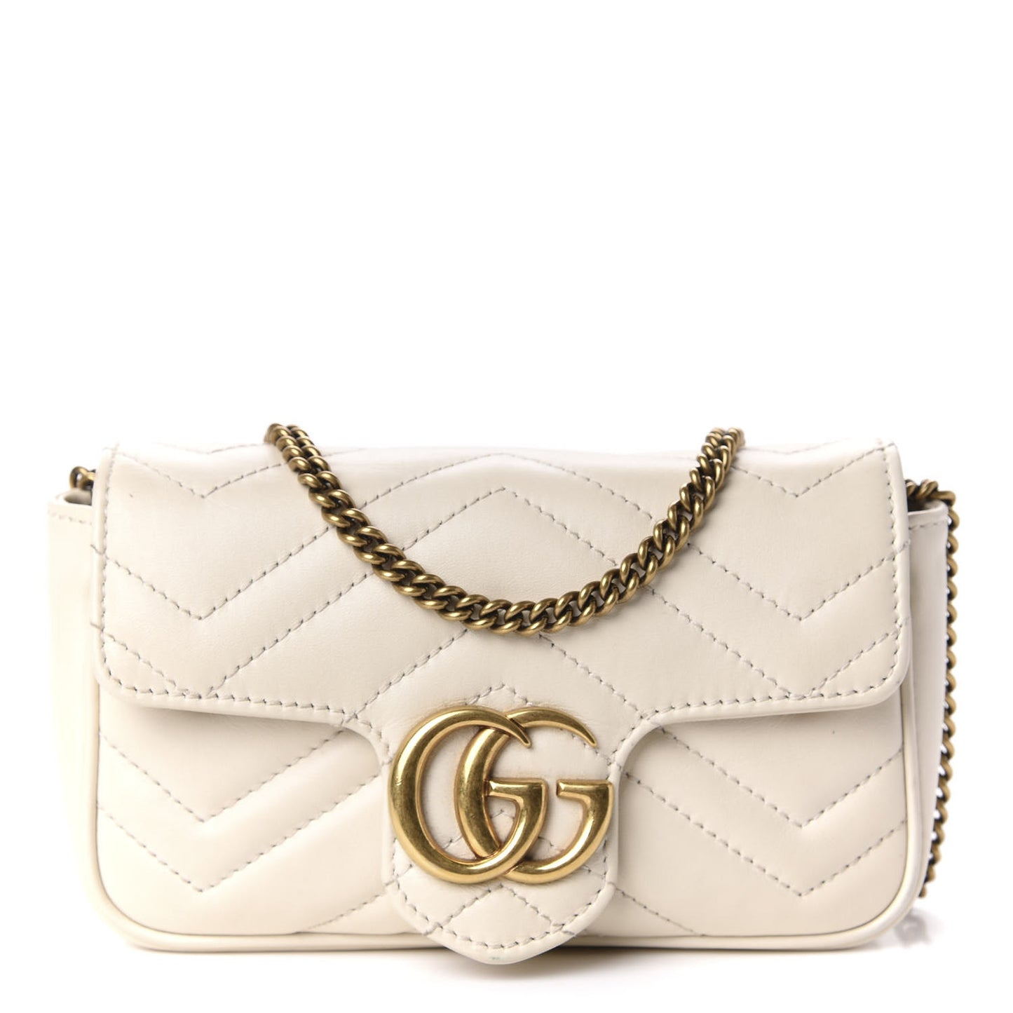 Calfskin Matelasse Super Mini GG Marmont Shoulder Bag White