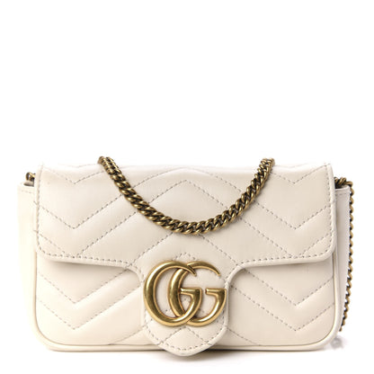 Gucci Calfskin Matelasse Super Mini GG Marmont Shoulder Bag White 1 of 12