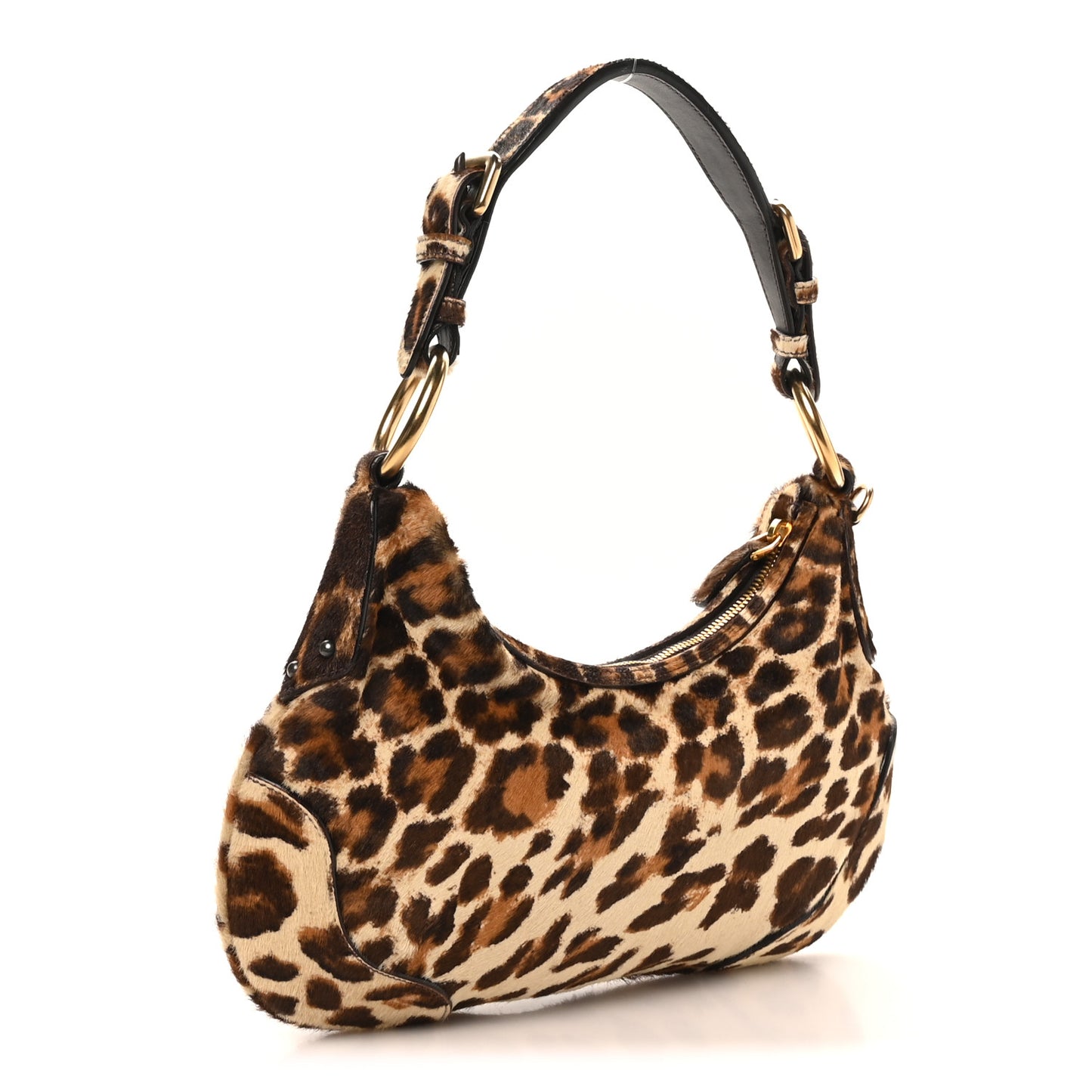 Calf Hair Leopard Print Shoulder Bag Avorio