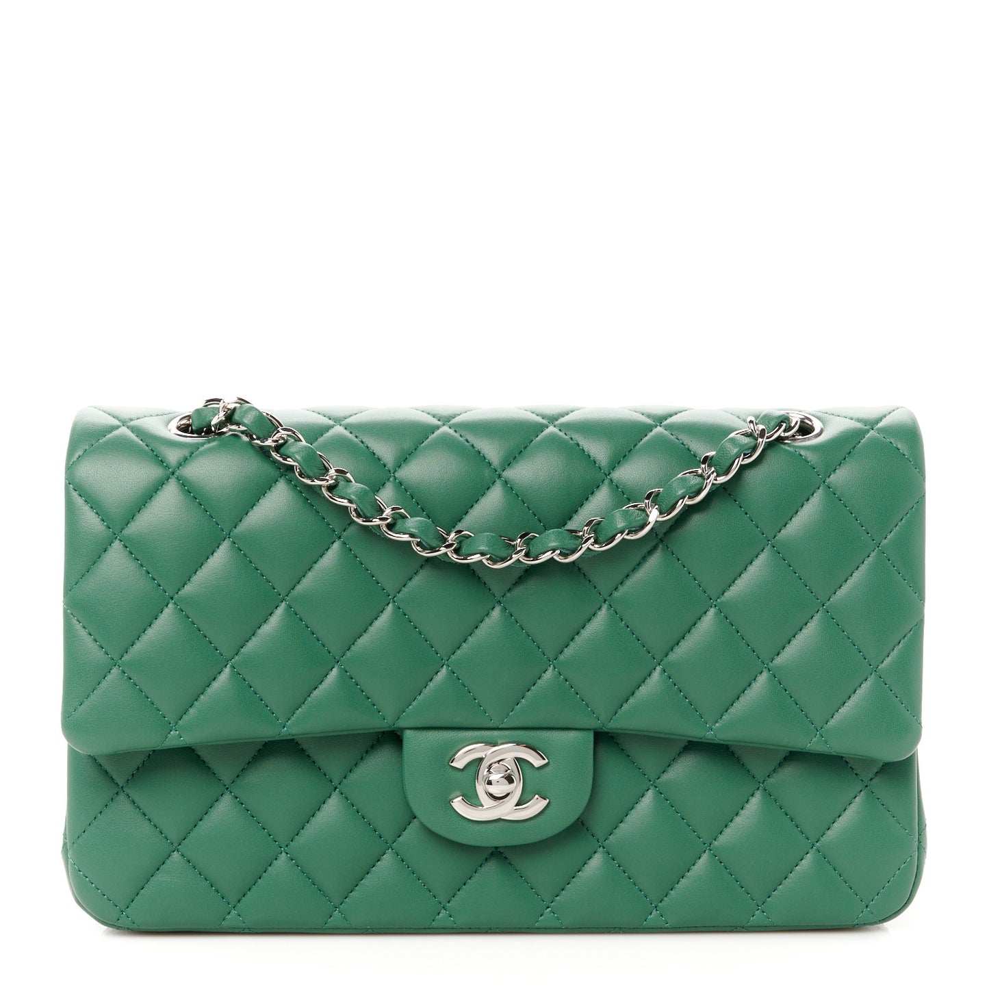 Lambskin Quilted Medium Double Flap Green