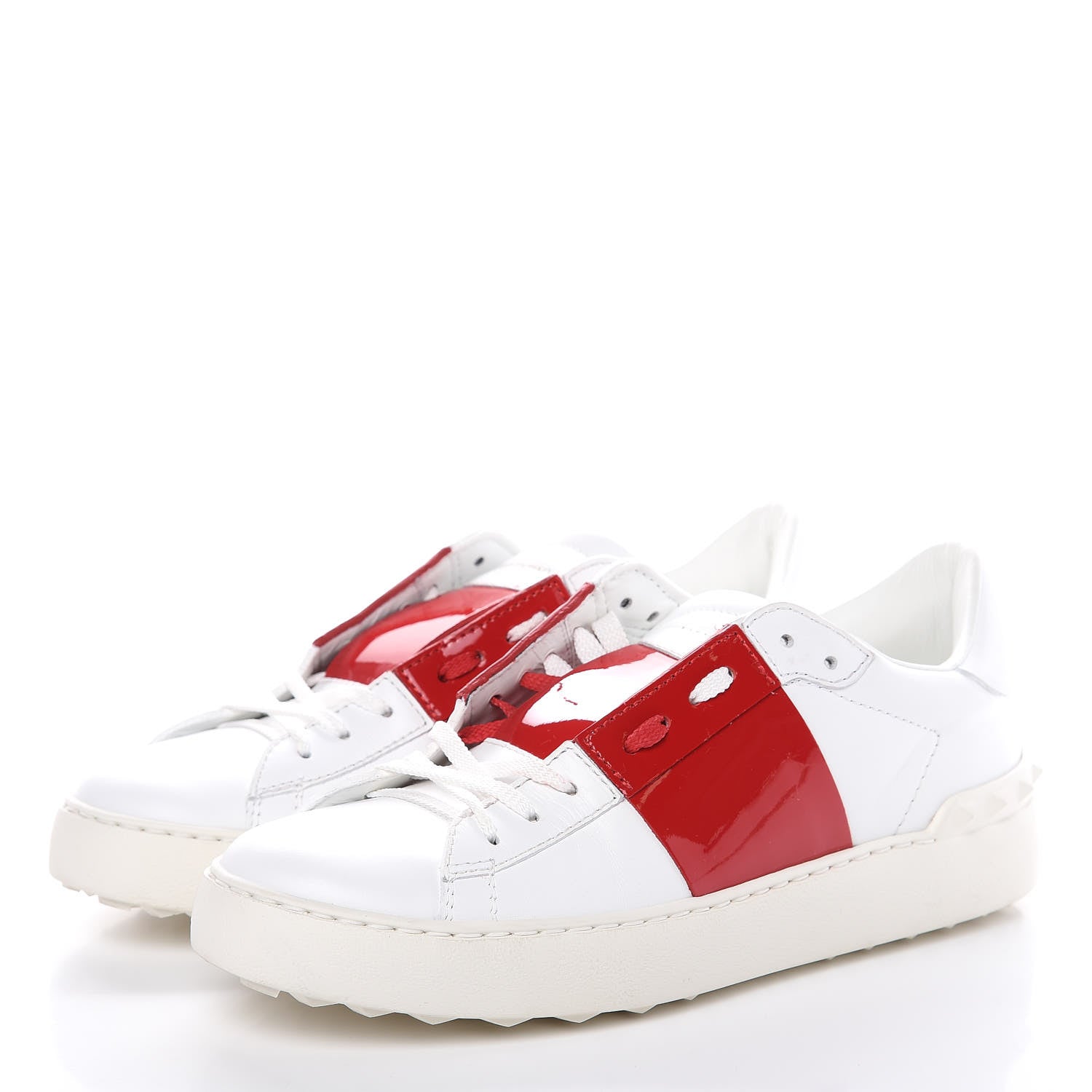 Valentino Garavani Calfskin Patent Rockstud Open Sneakers 39 White Rosso Valentino 3 of 13