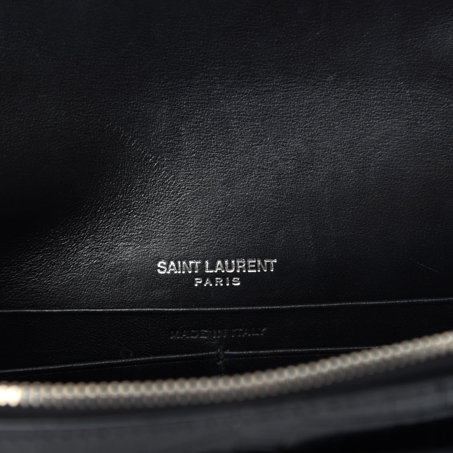 Saint Laurent Calfskin Crocodile Embossed Monogram Sunset Top Handle Chain Wallet Black 11 of 12
