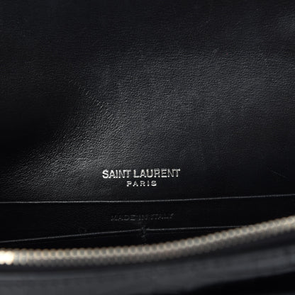 Saint Laurent Calfskin Crocodile Embossed Monogram Sunset Top Handle Chain Wallet Black 11 of 12