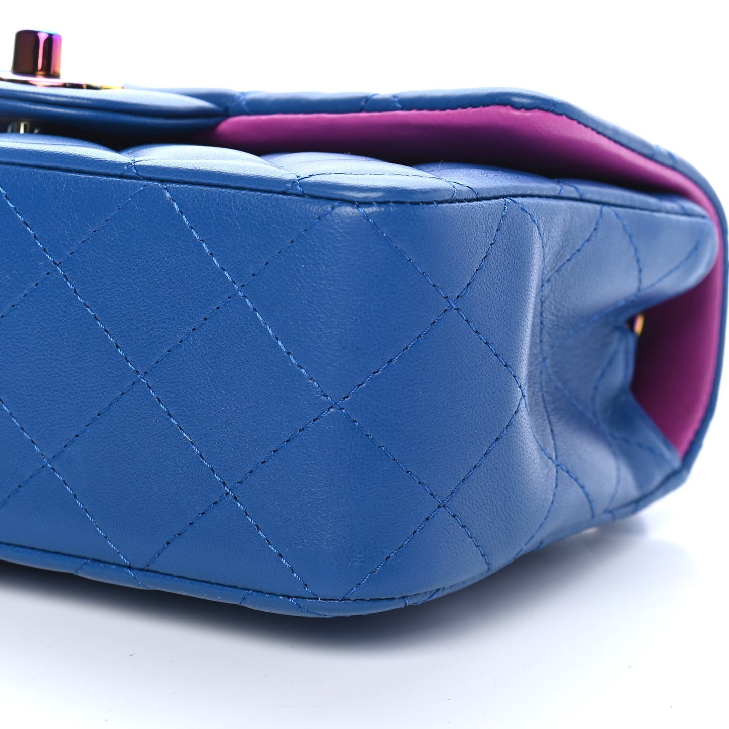 Lambskin Quilted Mini Rectangular Flap Blue Purple