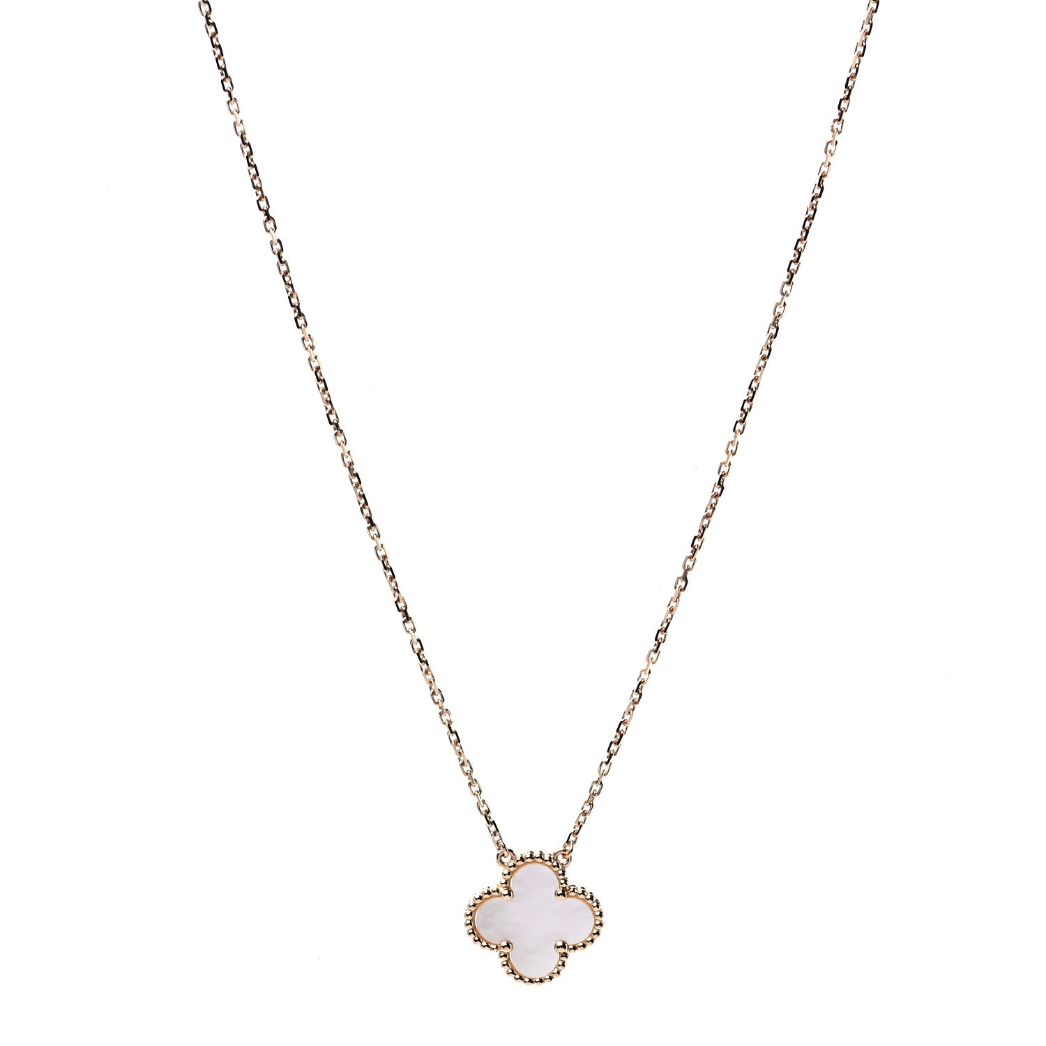 Van Cleef & Arpels 18K Yellow Gold Mother of Pearl Vintage Alhambra Pendant Necklace 1 of 7