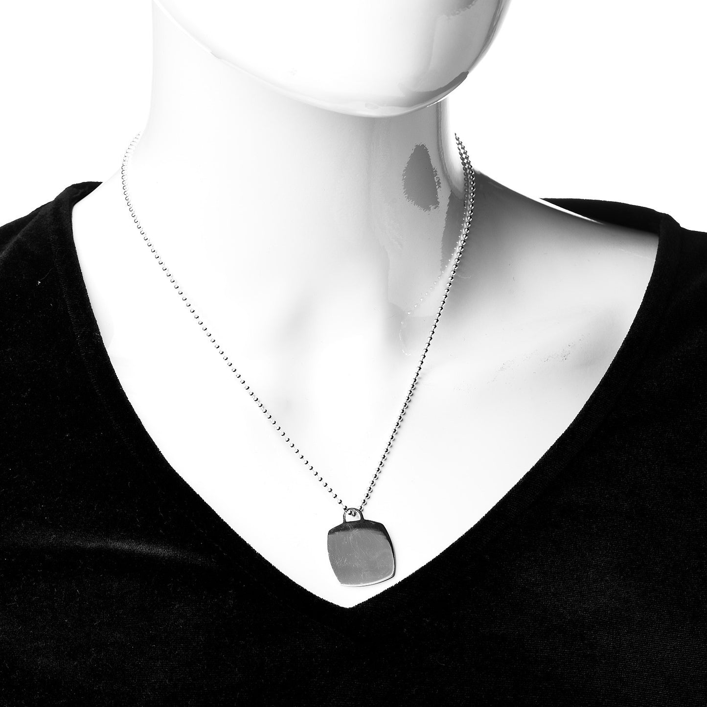 Sterling Silver Square Tag Bead Pendant Necklace