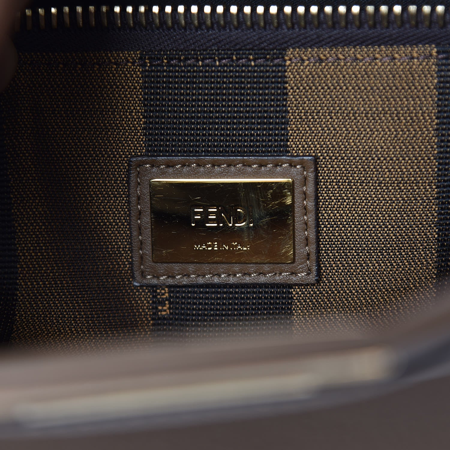 Fendi Vitello Seta Fabric Jacquard Pequin Medium Peekaboo Iconic Satchel Foresta Tobacco 7 of 14