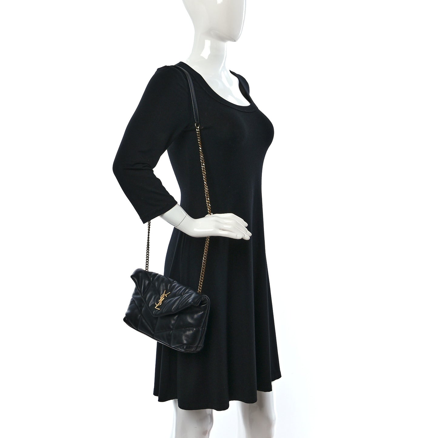 Lambskin Quilted Toy Loulou Puffer Monogram Chain Satchel Black
