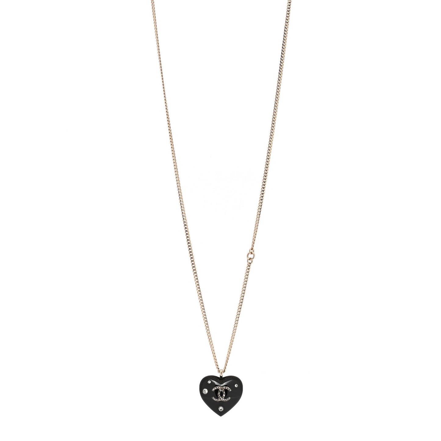 Resin Crystal CC Heart Necklace Black Gold