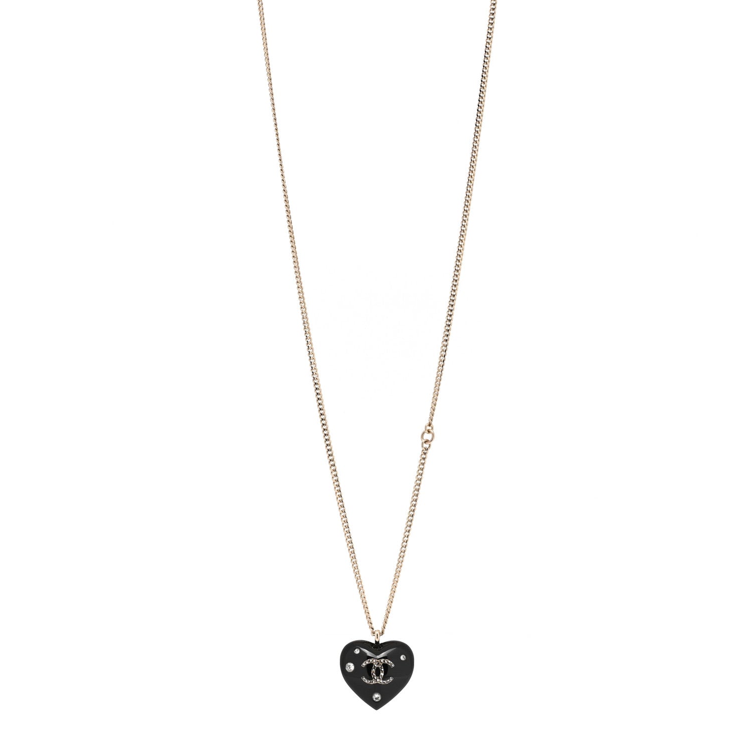 Chanel Resin Crystal CC Heart Necklace Black Gold 1 of 6