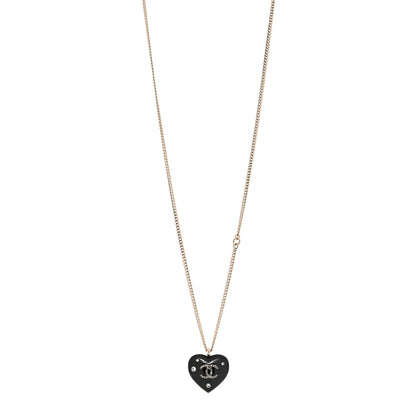Chanel Resin Crystal CC Heart Necklace Black Gold 1 of 6