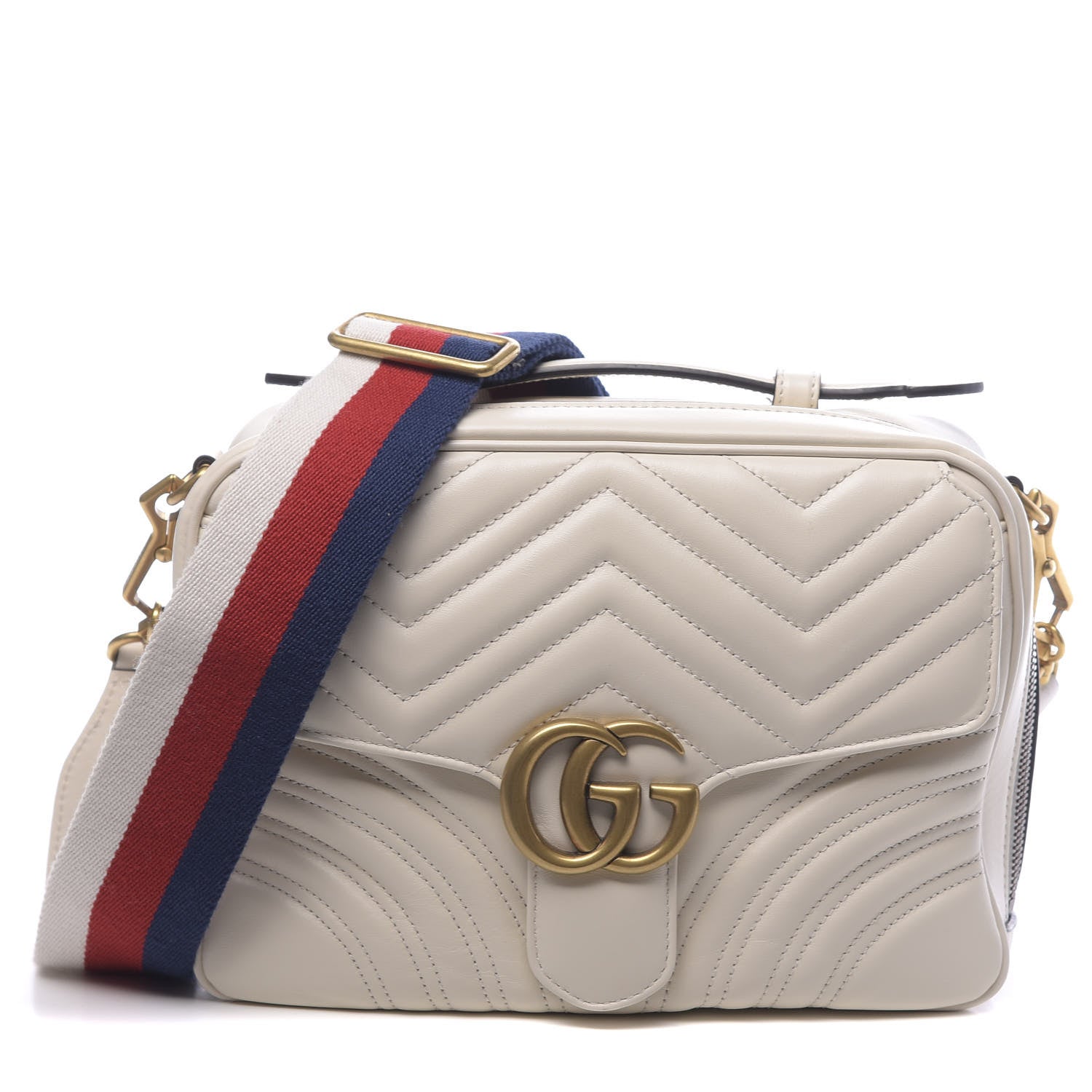 Gucci Calfskin Matelasse Sylvie Web Small GG Marmont Top Handle Shoulder Bag White 1 of 14