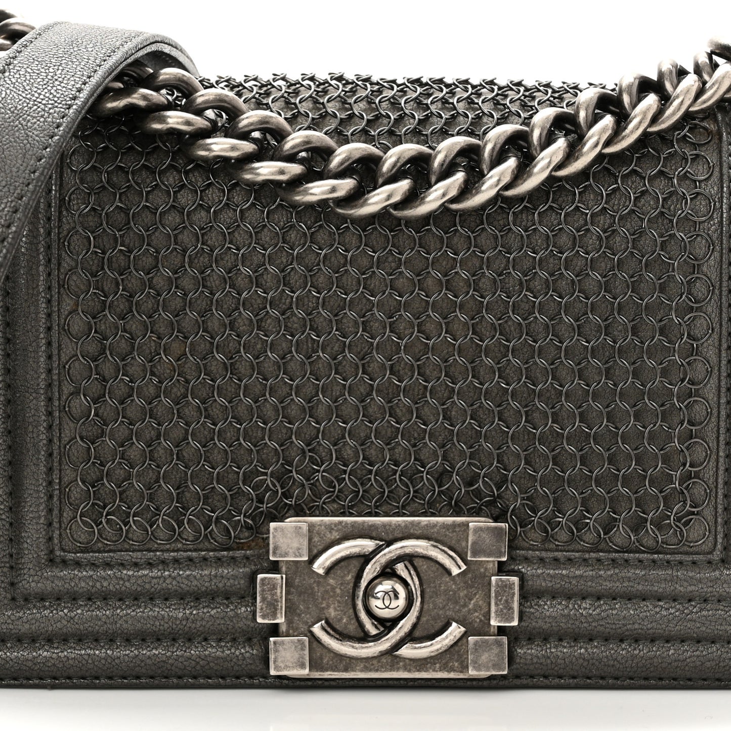 Caviar Quilted Small Chain Mail Boy Flap Grey