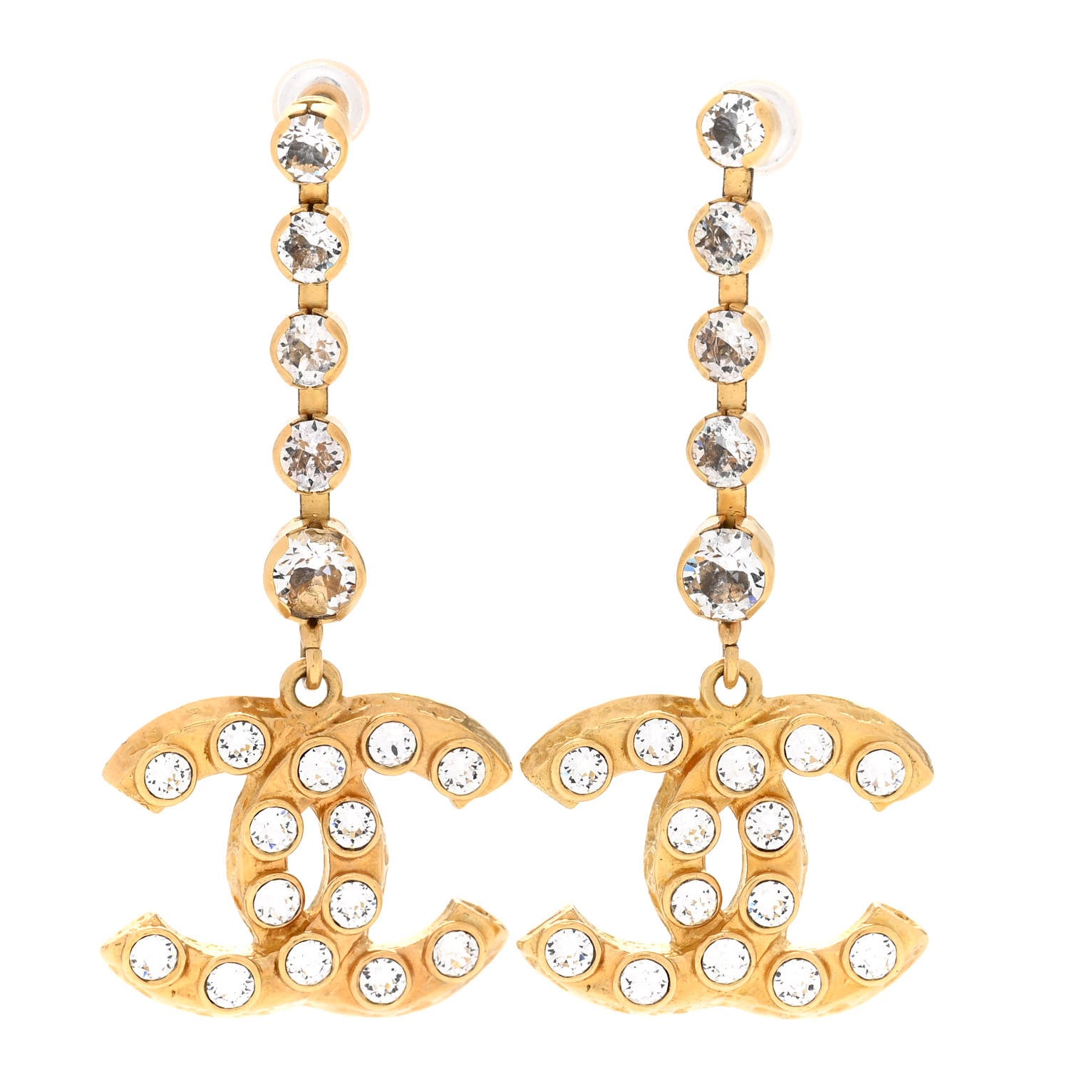 Chanel CC Crystal Drop Earrings Gold 1 of 4