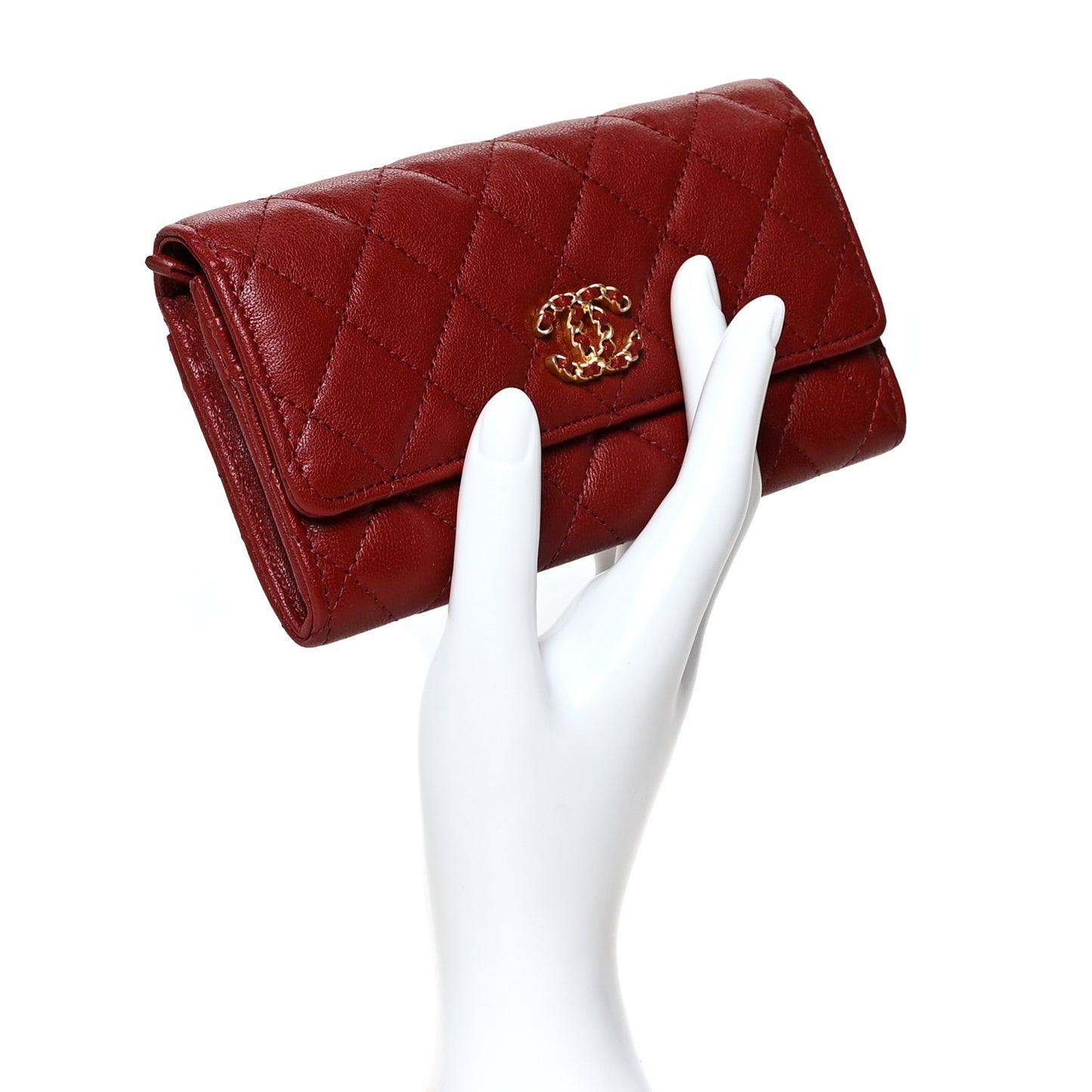 Lambskin Quilted Medium 19 Flap Wallet Burgundy