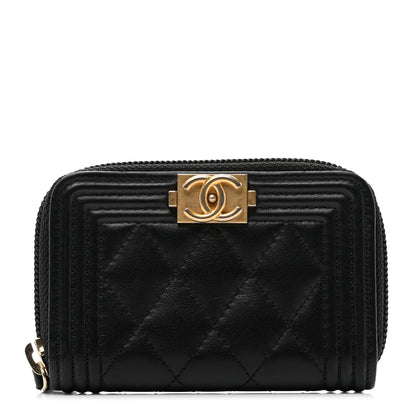 Chanel Lambskin Quilted Zip Around Boy Coin Purse Wallet Black 1 of 7