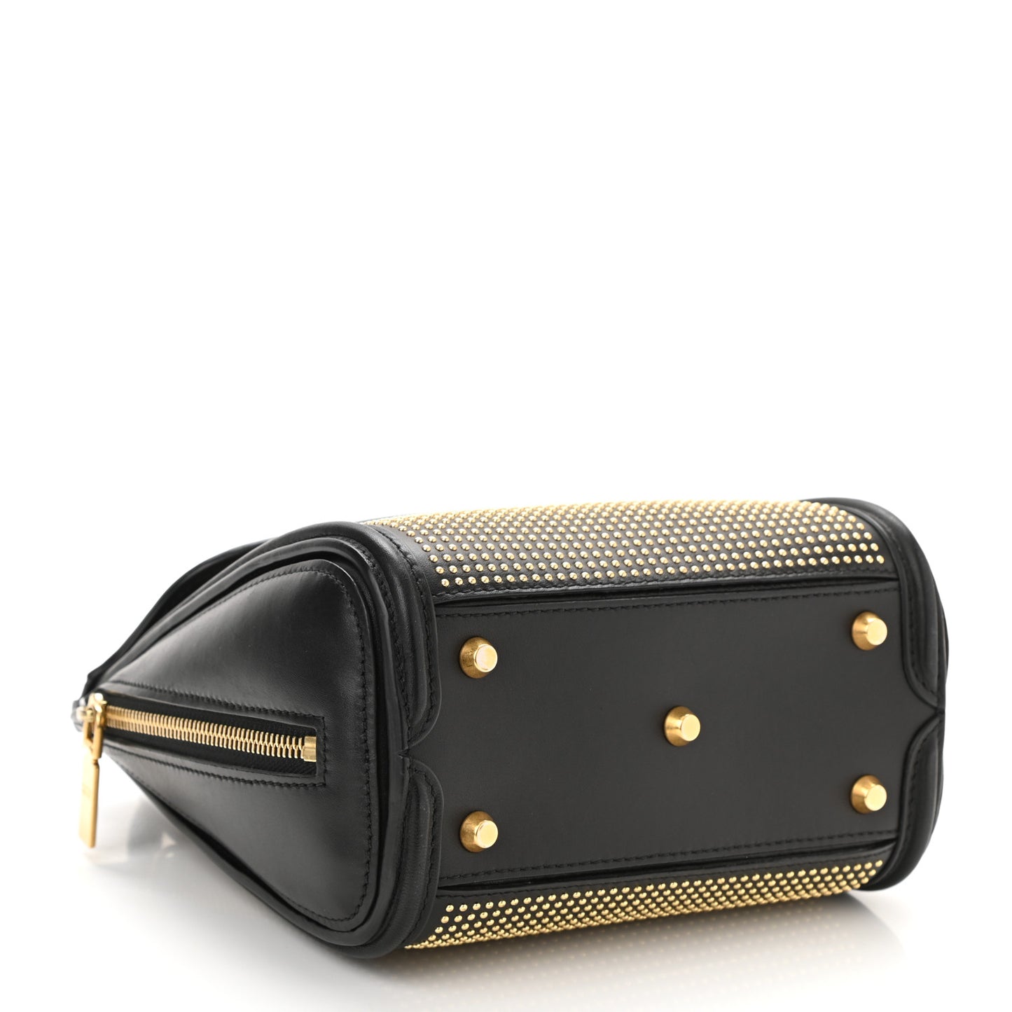 Leather Studded Mini Heroine Top Handle Bag Black
