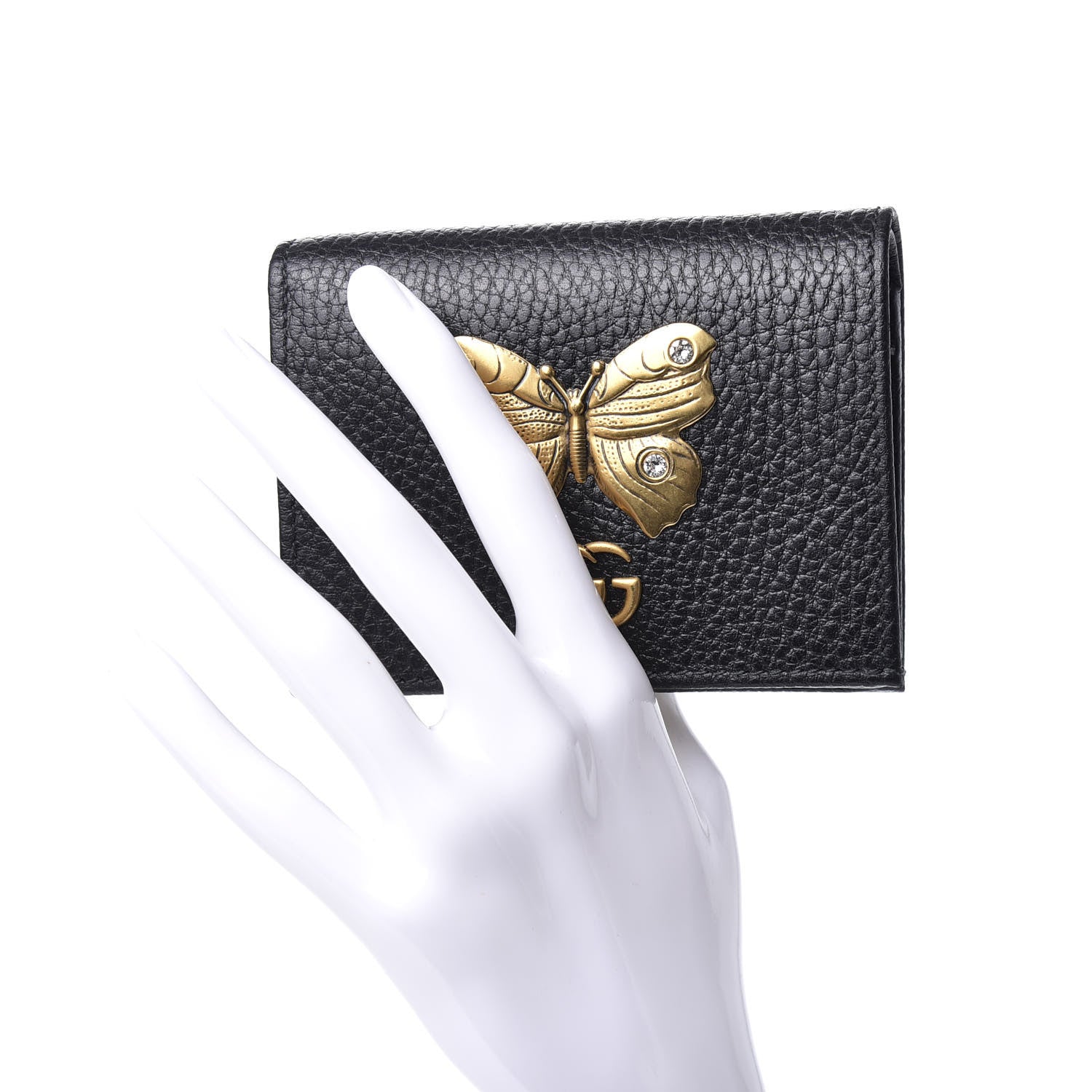 Gucci Pebbled Calfskin Butterfly Card Case Black 2 of 7