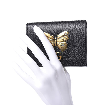 Gucci Pebbled Calfskin Butterfly Card Case Black 2 of 7