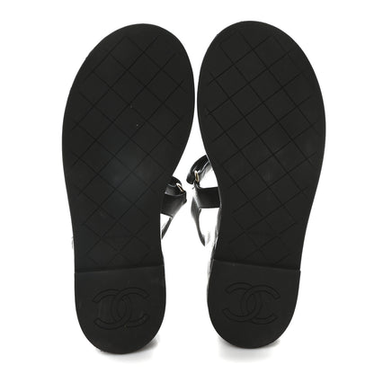 Chanel Lambskin Quilted Chain CC Platform Sandals 37.5 Black 6 of 9
