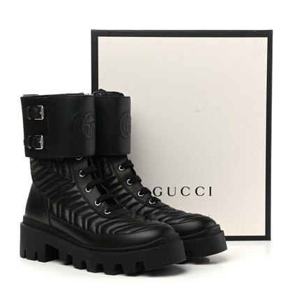Gucci Nappa Frances GG Matelasse Platform Combat Boots 39 Black 9 of 9