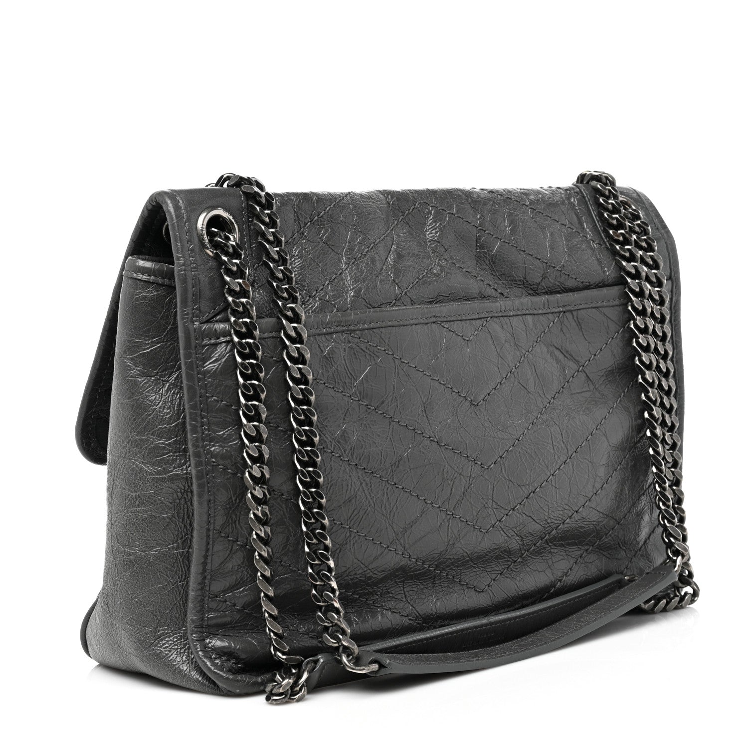 Saint Laurent Crinkled Calfskin Matelasse Monogram Medium Niki Chain Satchel Fog 2 of 13