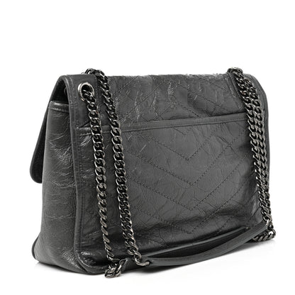 Saint Laurent Crinkled Calfskin Matelasse Monogram Medium Niki Chain Satchel Fog 2 of 13
