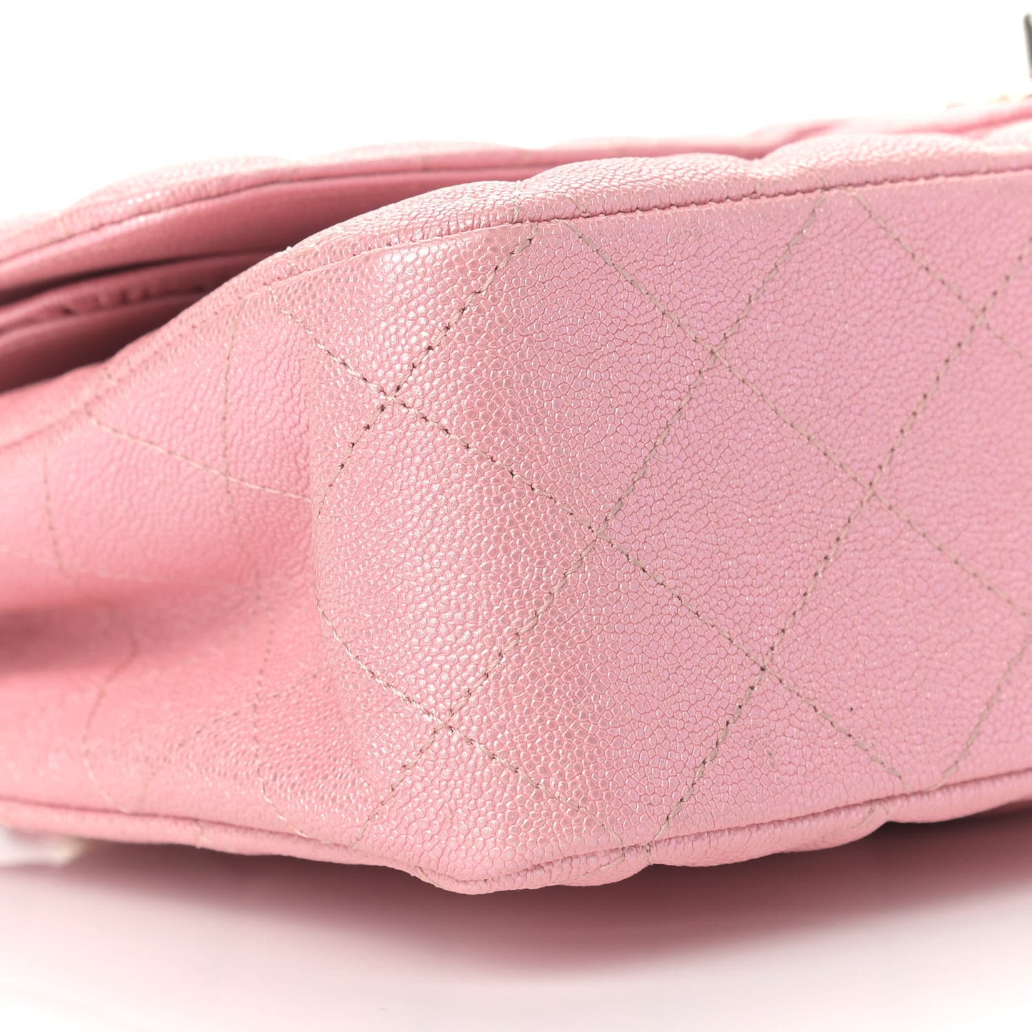 Iridescent Caviar Quilted Medium Double Flap Rose Pink